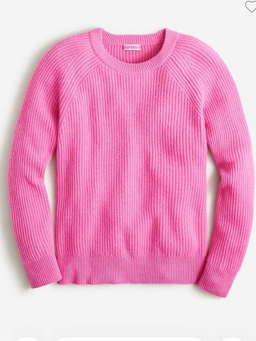 J. Crew Bright Pink Ribbed Crewneck Cashmere Sweater
